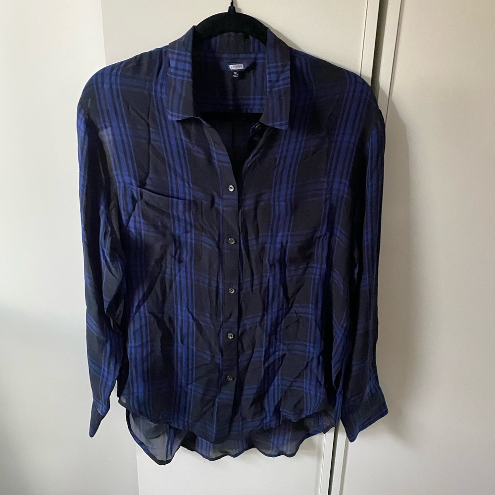 Madewell Navy and Black Plaid Button Down Shirt